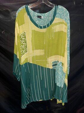 Nina Tunic in Teal and Lime Abstract Print